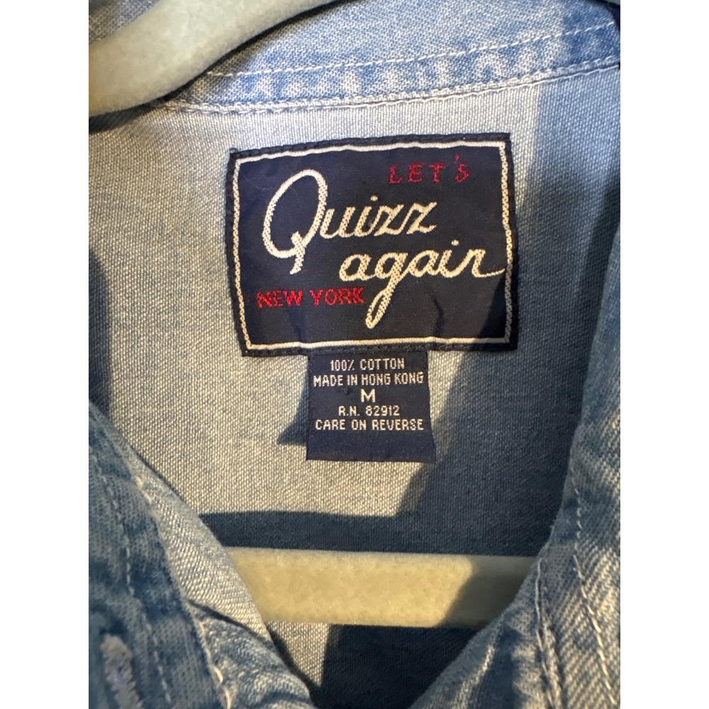 Vintage Quizz Again Noahs Ark Embroidered Denim Shirt Womens Medium Light Wash - Picture 3 of 4